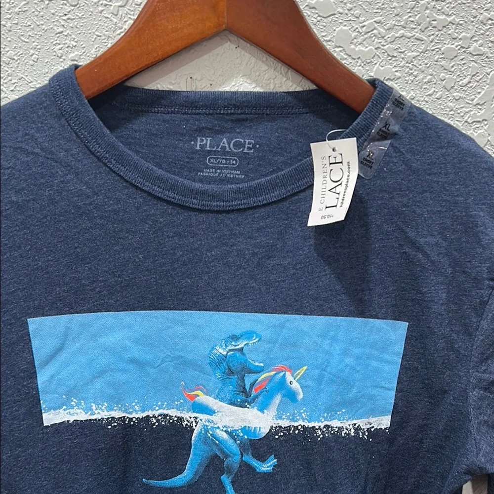 The children’s place Blue Graphic T-Shirt with Dinosaur Print size XL 14 NWT